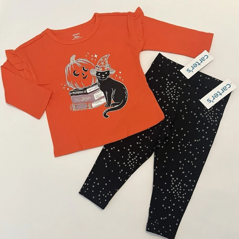 Carter's Girl's Orange&black Halloween‎ Outfit Size 12 Months NWT